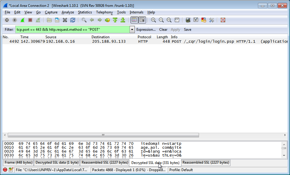 reading wireshark capture