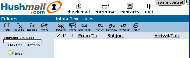 Hushmail mail window