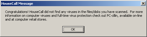 Housecall Message shown when scan finishes